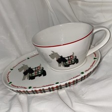 Grace's Teaware porcelain Scottish terrier plaid Scotty Dog cup & snack plate picture