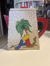 Vintage Mexican Folk Art Soap Box / Pot Siesta Handpainted Wood Monterey Mission picture