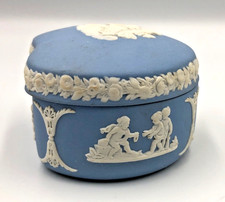 Vintage Wedgwood Blue Jasperware Neoclassical Trinket Box with Lid Matte Finish picture