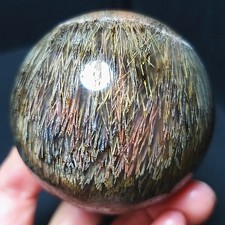 227.8G Natural Beautiful Golden Hair Rutilated Agate Stone Ball Healing AB1716 picture