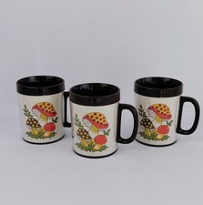 Set 3 VTG 70s Sears Roebuck Merry Mushroom Thermo Serv Plastic Coffee Mugs Cups picture