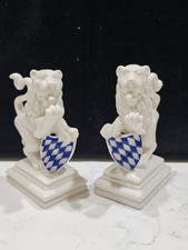 Antique Pair Nymphenburg Porcelain Bavarian Lion W/ Crest Figurine 3 3/4