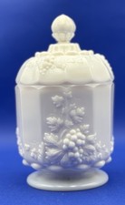 Vintage Westmoreland Paneled Grape Milk Glass Lidded Canister Candy Jar 6.75