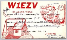 1947 W1EZV Ham Radio QSL Postcard Reading MA Waltham Victorian Press C258 picture
