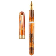 P20 Amber Fountain Pen Piston Filling Gold Plated Fine Point Smooth Writer wi... picture