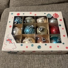 Vintage Shiny Brite Snow Covered German Christmas Ornament Box Set blown Glass ￼ picture