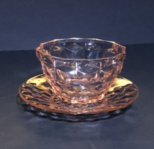 Jeannette Glass Clear Cube Glass Dressing/Condiment/Mayo Bowl with Underplate picture
