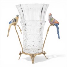 Crystal glass vase with porcelain birds and bronze ormolu mounts picture