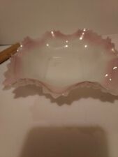 1930s Imperial Pink Edge Square Milk Glass Candy Dish picture