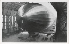 Vintage Graf Zeppelin LZ-127 Airship Photo Postcard Inside Hangar Ground Crew picture