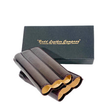 NOS Vintage Budd Leather 3-Finger Goatskin Cigar Case Burgundy Spain NEW In Box picture