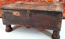 Antique Hand Carved Dowry Box Indian Wedding Chest Wood Tabletop Damchiya Rare picture