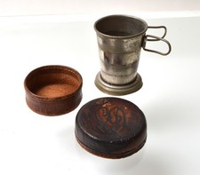 Vintage Collapsible Cup with Leather Case Marked with the letter R picture
