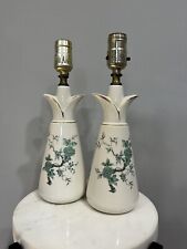 Pair of Vintage Mid-Century Gold Trimmed Green Ivy Floral Ceramic Table Lamps picture