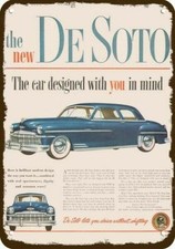 1949 DeSOTO CUSTOM 2-Door Blue Car w Whitewalls Vintage Look DECORATIVE METAL SI picture