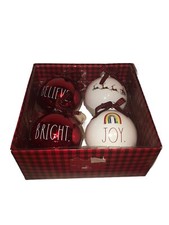 Rae Dunn Glass 4” Christmas Ball ￼ Ornaments Joy Believe Bright Santa Fun picture