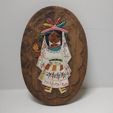 Vtg Hand-Carved & Painted Wooden Wall Plaque, Mexican Folk Art Traditional Dress picture