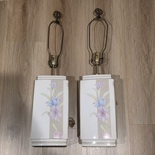 Vintage Murray Feiss Ceramic Floral Table Lamp Postmodern Hollywood Regency Pair picture