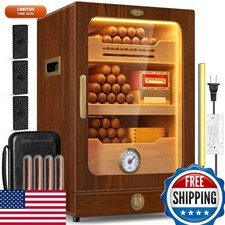 Tesonway Cigar Humidor Desktop Cabinet Spanish Cedar Shelves Hygrometer Brown picture