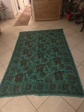 Vintage Hand Dyed Textile Print Fabric Teal Blue Floral Print Cotton/linen picture