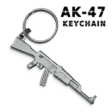 Handmade Pewter AK-47 Keychain - 2” Hand Cast Metal Gun Keyring USA MADE picture
