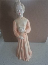 Vintage Mid-Century Ceramic Lady Figurine Peach Gown Holding Book Hand Painted picture