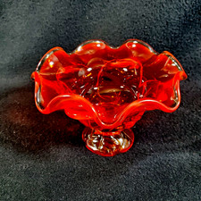 Viking Amberina Glass Votive Holder Ruffled Pedestal Floral picture