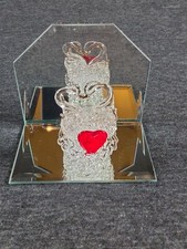 Mirrored Spun Glass Swans w/ Red Heart Figurine Piece picture