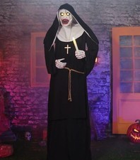 6ft Animated Scary Nun Creepy Sounds Light Up Eyes Halloween Animatronic Décor picture