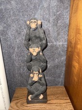 3 wise monkeys See/Speak/Hear No Evil Fine Detailing 4w X 14t Great Condition picture