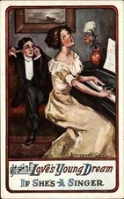 Antoinette Clark Woman Sings Badly at Piano Romance c1910 Vintage Postcard picture