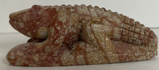 Hand-Carved Soapstone Iguana Figurine – 6” Vintage Stone Sculpture picture
