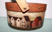 Vintage Handpainted Shaker Style Wood Basket Amish 9X 5 Primative PA Dutch picture