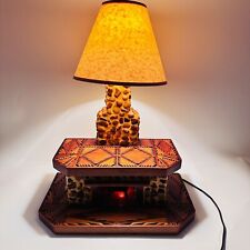 Vintage Tramp Art Stone Fireplace Table Lamp OOAK Folk Art Primitive Cabin Lodge picture