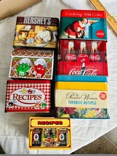Vintage Tin Recipe Box Lot - M&M Coke Coca Cola Hershey Pioneer Woman Quaker picture