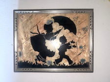 Vintage Glass Milkweed/ Wildflower Framed Silhouette- Mother and Child picture