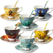 Tea Cups and Saucers Set of 6 (8 oz), Porcelain Tea Cups Set of 6 picture