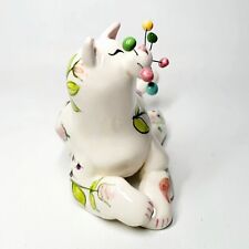 Annaco Creations Amy Lacombe Whimsiclay White Cat Floral Figurine 2001 Retired picture