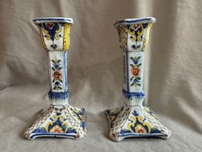 Two Antique French Faience Candle Holders (Desvres Region) picture