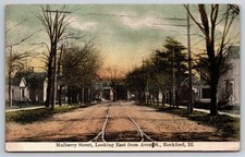 Rockford Illinois Mulberry Street from Avon Streetcar Tracks Town View Postcard picture