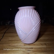 Vtg 1980s Anchor Hocking Pink Art Deco Vase Ribbed Draped Pleated Glass 9.5” MCM picture