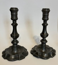 Antique pair of 18th c. pewter candlesticks dated 1777, with monogram “IW” picture