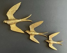 Vintage Burwood Flying Swallow Birds Wall Decor Set 3 #2682 Gold MCM 1974 USA picture