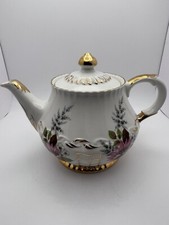 ELLGREAVE Ironstone Wood And Sons England Teapot Rust Floral Gold Trim Vintage picture