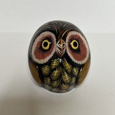 Vintage Reverse Hand Painted Glass Ceramic Owl Figurine Sphere Folk Art Desk⁠ picture