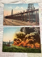 Postcard Lot 1910's California Oil Wells on Fire & Loading Railroad Oil Cars VTG picture