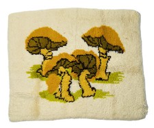 Vintage 70s Merry Mushroom Hook Latch Shag Rug Wall Tapestry Mid Century Modern picture
