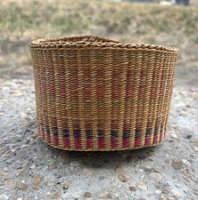 Vintage Finely Woven Straw Grass Woven Multi Color Mexican Basket Souvenir picture