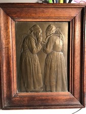 Antique A Schwab 1912 Bronze Plaque Ladies Gossiping framed picture