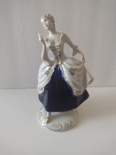 Royal Dux #139 Elegant Lady Woman with Fan Royal Blue Figurine 8.5